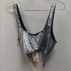 Missguided Silver Metallic Bra with Wide Straps